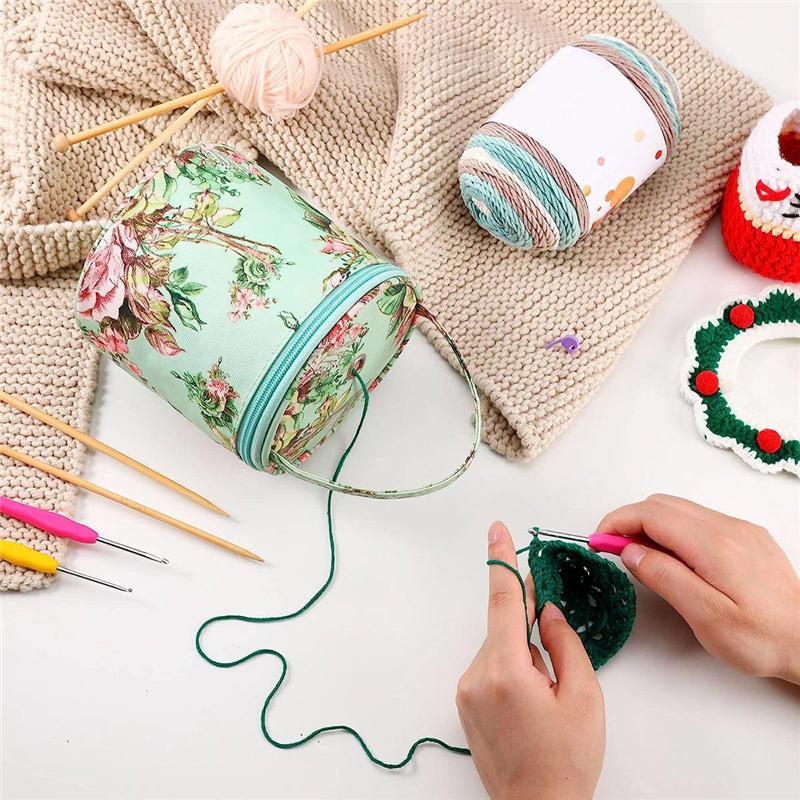 Good-Household Daily Storage Bag Round Woven Bag Small Size Knitting Projects Organizer For Yarns, Zipper Storage Bag B