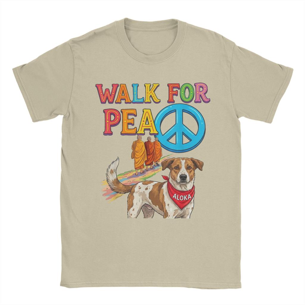Walk for Peace Monks Aloka Dog Buddhism World Peace TShirt for Unisex Women Cotton T Shirts Short Sleeve Tees Party Clothes