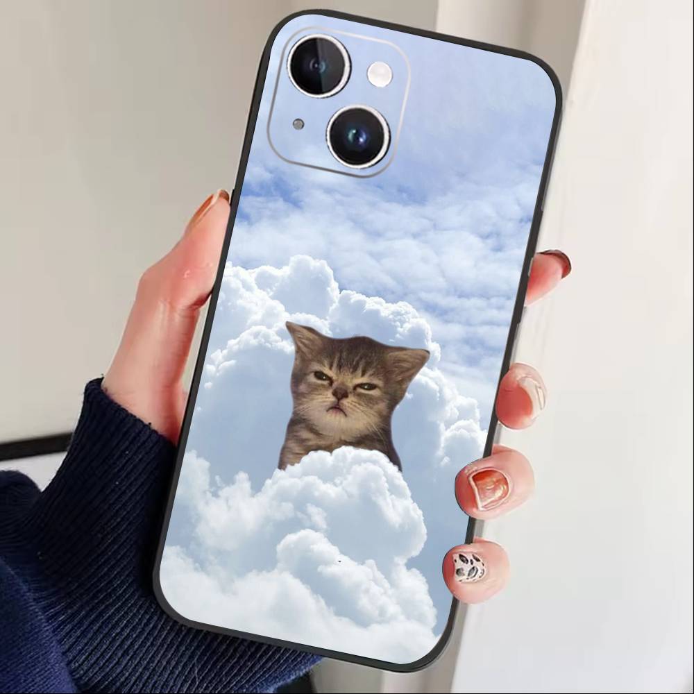 Big Eyed goofy Cat Mouse Phone Case For iPhone 17 16 15 14 13 12 Max Plus Silicone Black Cover