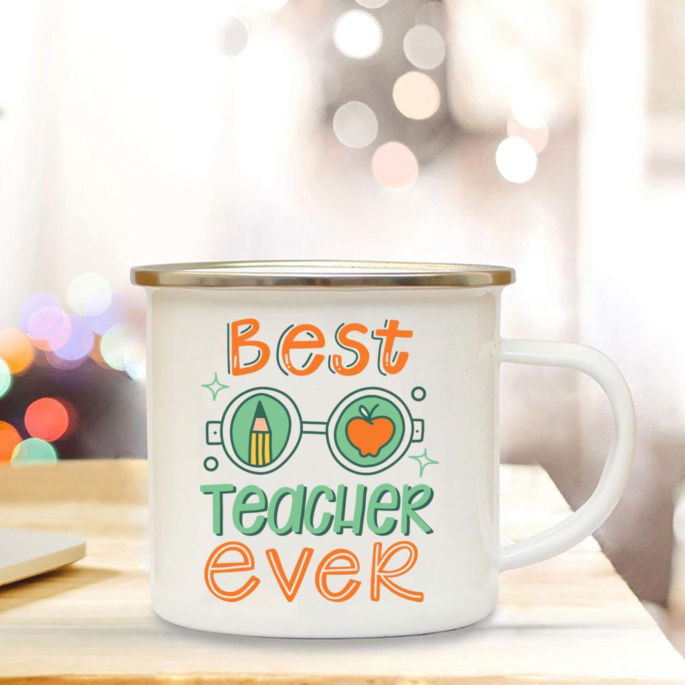 Best Teacher Ever Enamel Cup Coffee Lover Original Gift Teacher's Day Surprise for Teacher Enamel Coffee Tea Mug Novelty Gifts