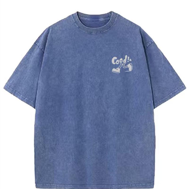 Unisex Sommer kurzärmlig g Gewicht gewaschen Retro Laufen Sport Muster Baumwollstoff reine Baumwolle locker T-Shirt