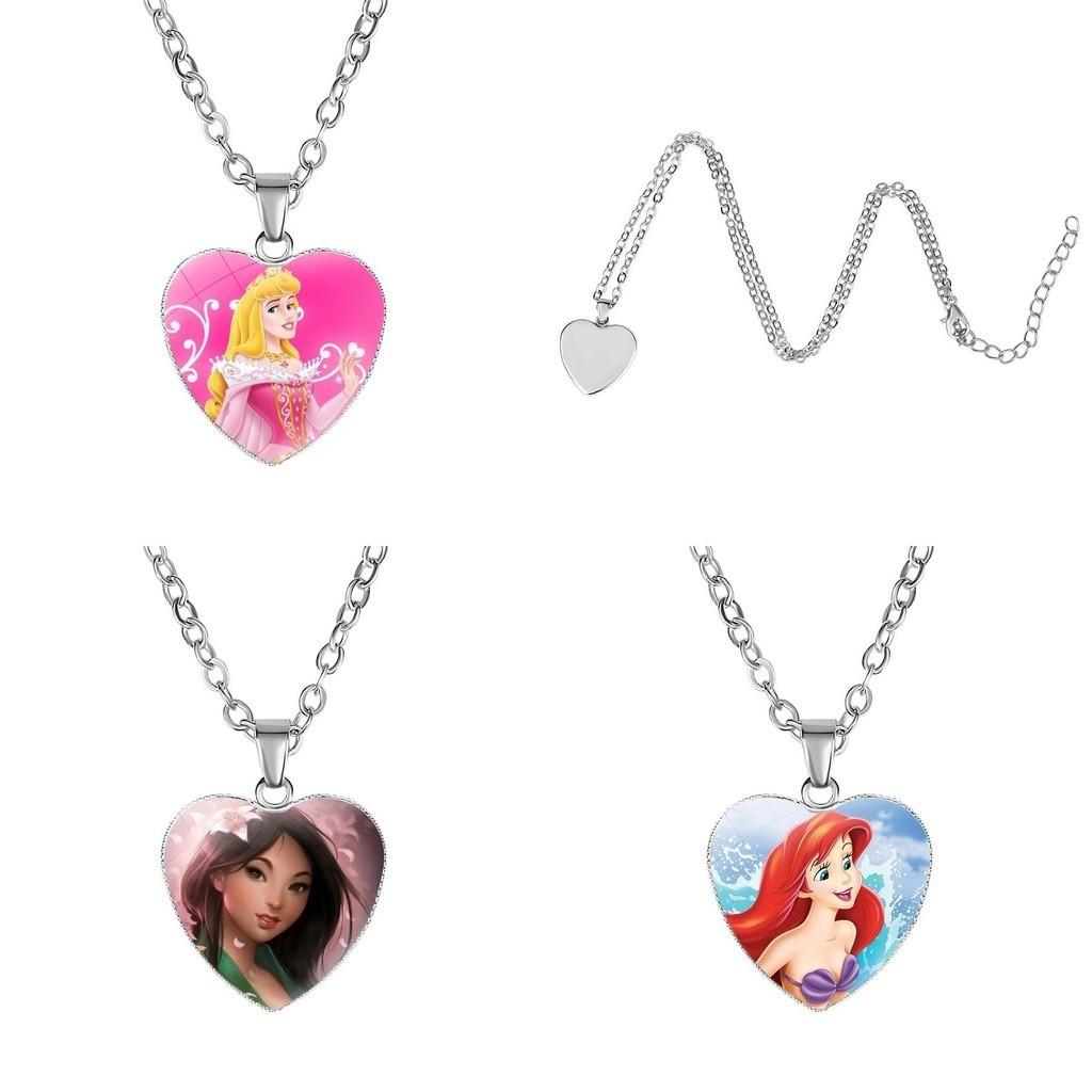 Nuovo Cartone Animato Frozen Elsa Principessa Ciondolo a Forma di Cuore Collana per Bambini Biancaneve Sirenetta Accessori