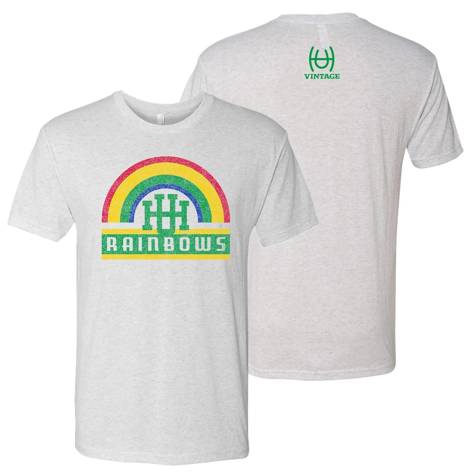 Hawaii Rainbow Warriors Vintage Rainbow Triblend T Shirt - Heather White 2XL