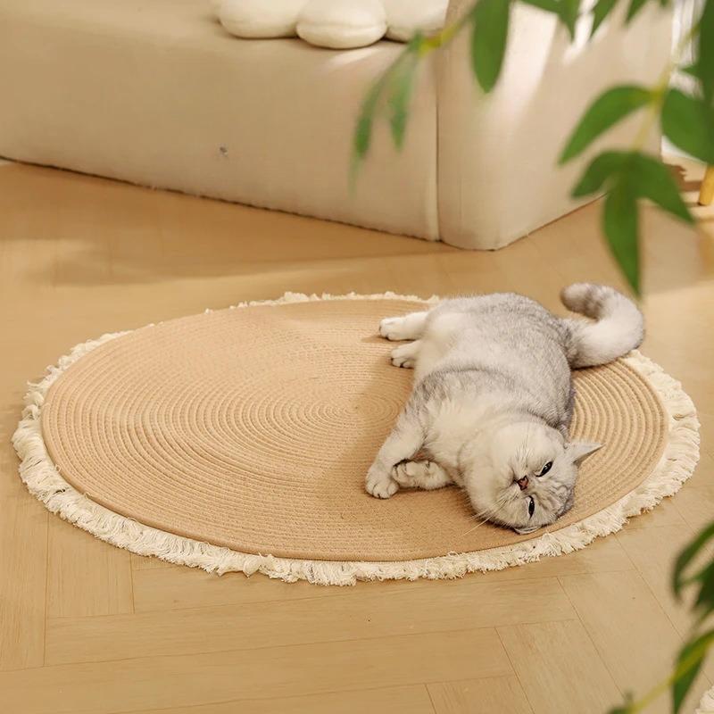 Large Scratching Mat for Indoor Cats Natural Cotton Rope Flat Scratcher Cat Scratch Rug Pad for Wall, Couch, Carpets, Sofas