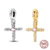 New In Copper Pink Zircon Cross Charms Beads Pendant Jewelry Fit Originalbracelet For Women Diy Gift