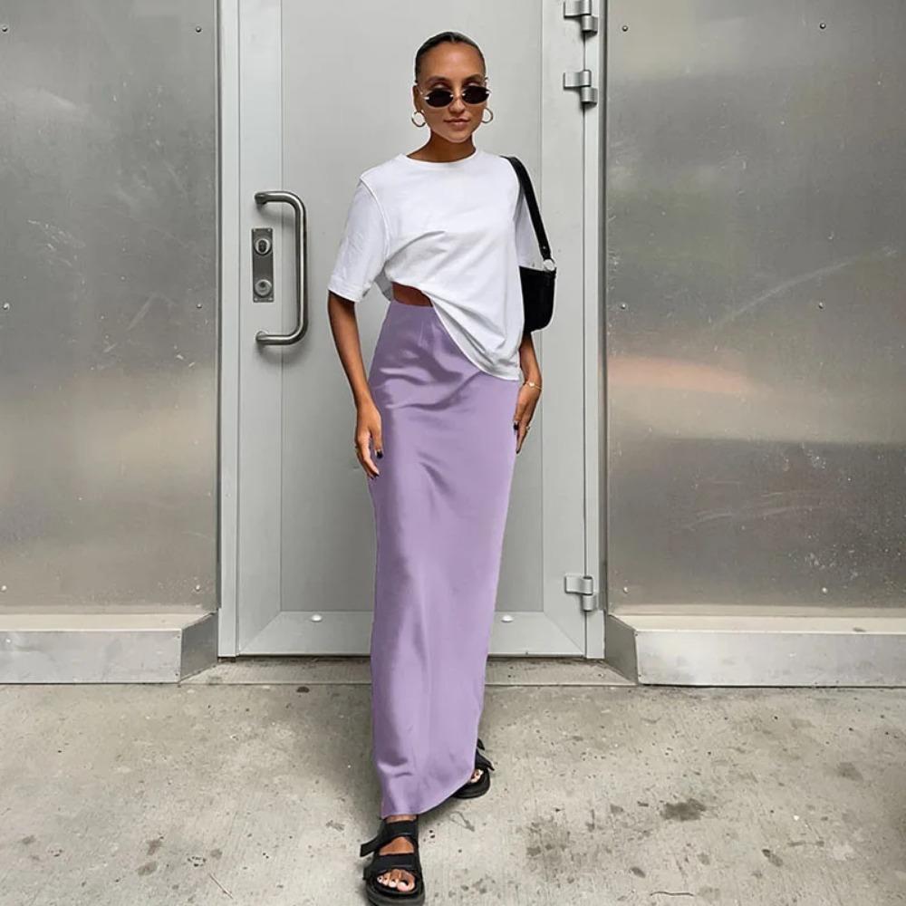 Elegant Satin Trumpet Skirts Fashion Slim High Waist Skirts Women Female Solid Office Long Skirt