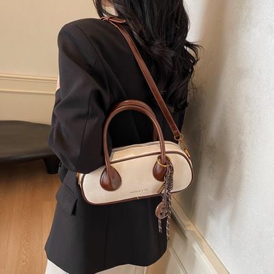 Hand Carrying Retro Bowling Bag Women's 2025 New Fashion Shoulder Bag Texture Messenger Bag