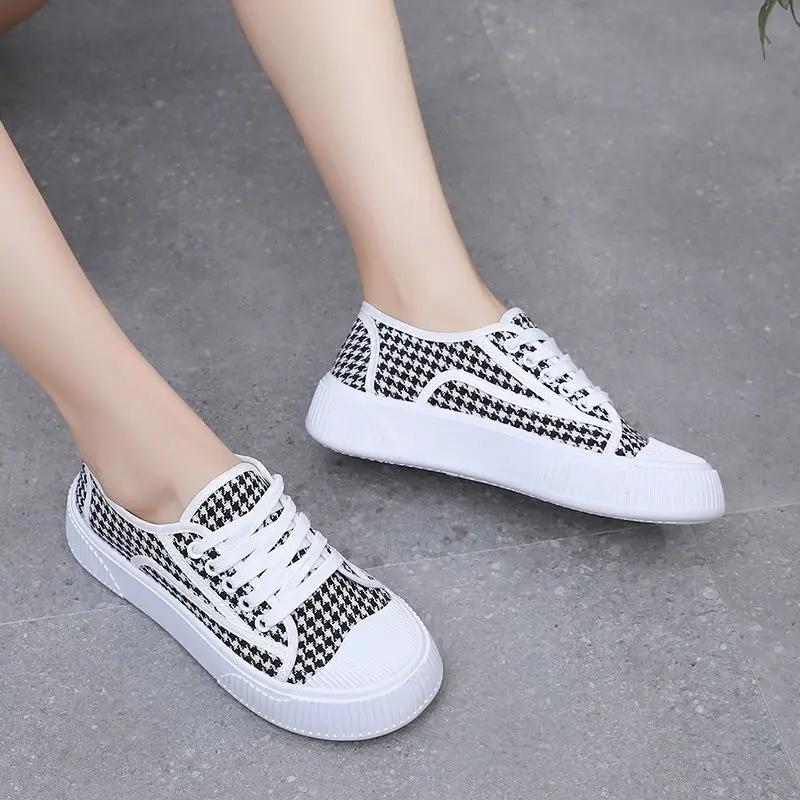 Fashion Designer Luxury Houndstooth Lace Up Woman Footwear Cheap Fashion 2025 Y2k Comfortable and Elegant High Quality Shoes for Women