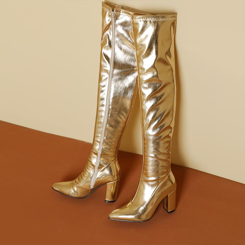 Luxury Over the Knee High Boots Women Sexy High Heel Party Dance Winter Shoes Ladies Silver Gold Thigh High Boot Big Size 45
