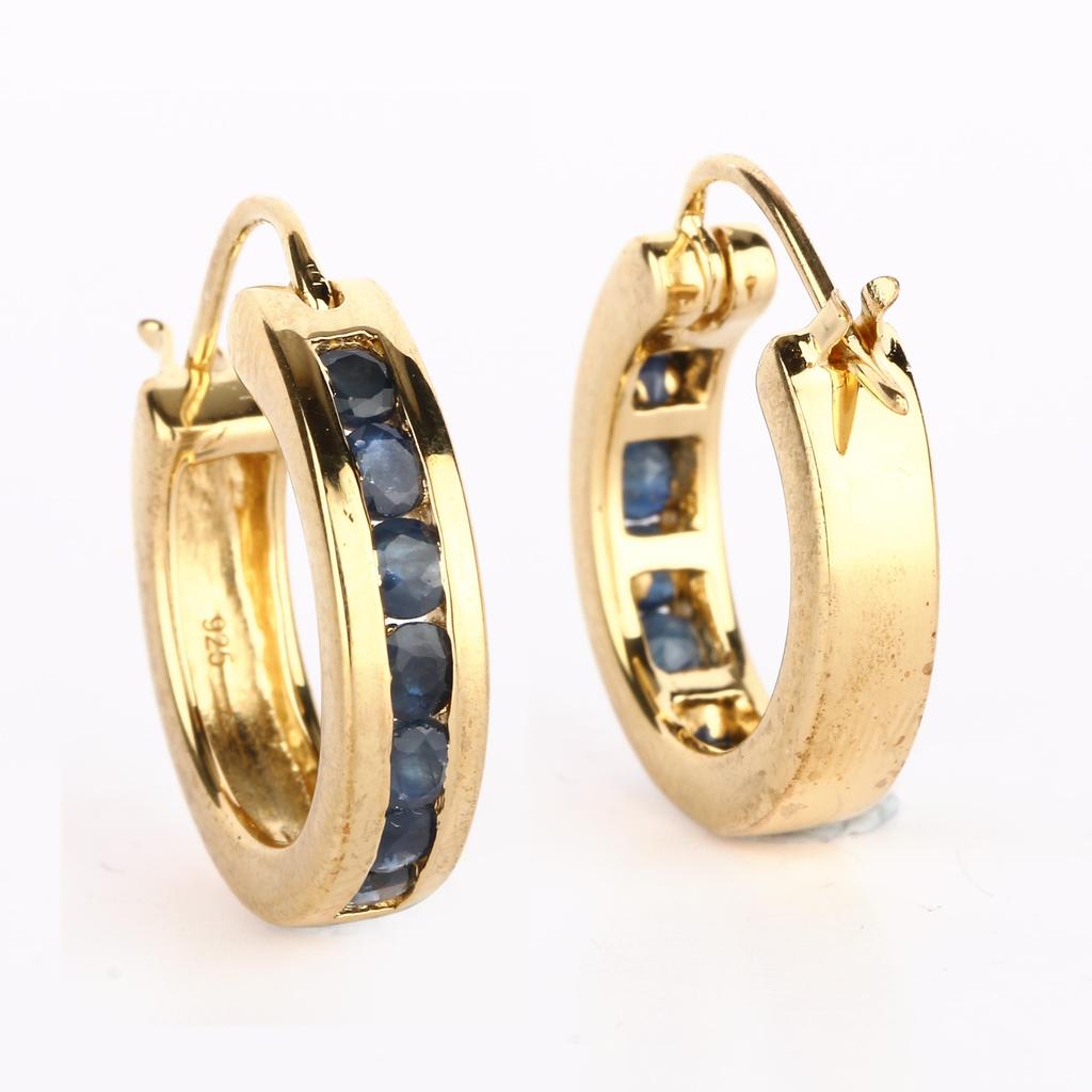 Blue Sapphire Round Earrings 925 Sterling Silver Rhodium Jewelry