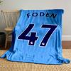 Blue background with "FODEN" and large navy "47" outlined in white. for all seasons blanket lunch break throw gift