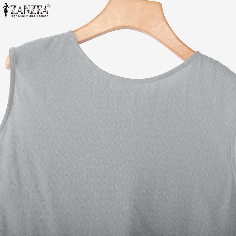 ZANZEA Women O-neck Sleeveless Solid Breathable Splits Casual Loose Tank Tops