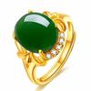 Adjustable Gold Emerald Jade Ethnic Ring for Men & Women - Simple Luxury Open Design
