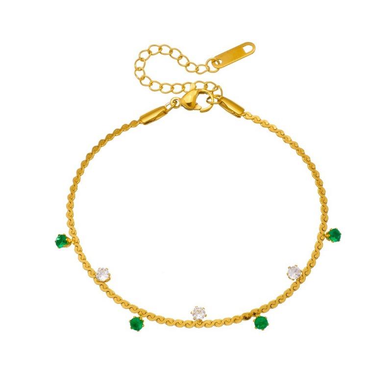 Gold Serrated Chain Bracelet with Black and White Crystal Drop Charms for Women