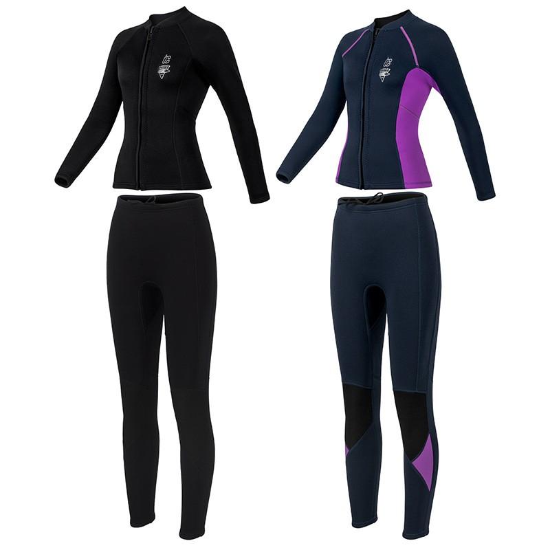 3mm Neoprene Wetsuit Set Men Women Long Sleeve Top Pants Surfing Snorkeling Swimming Diving Water Sports