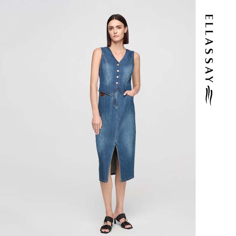 ELLASSAY Retro Denim Sleeveless Faux Two-Piece Dress