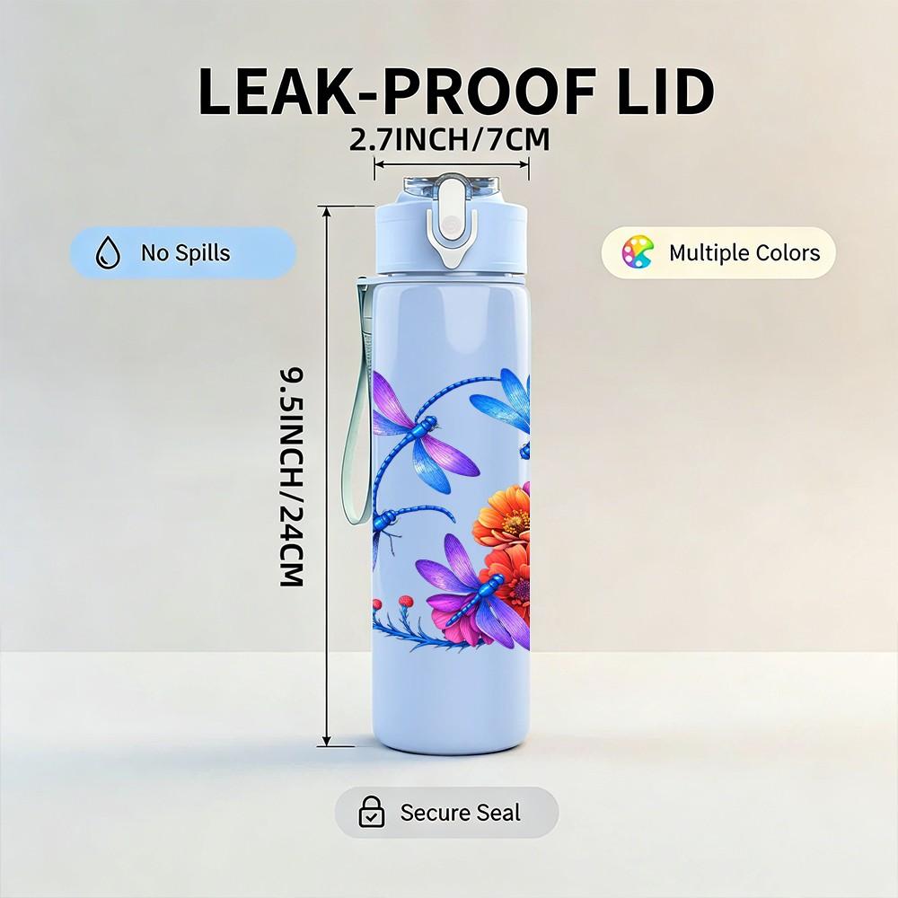 1PC Bright Wildflower Bouquet Print 750ml Color Plastic Sports Water Bottle Leakproof Flip Straw Lid Suitable for Sports Office Home Use