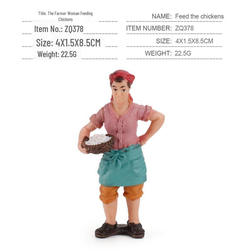 

Трансграничные декоративные фигурки куриц для фермы: Петух, Курица и Цыплята Клюют во Дворе с Женщиной, Рисом и Клумбой