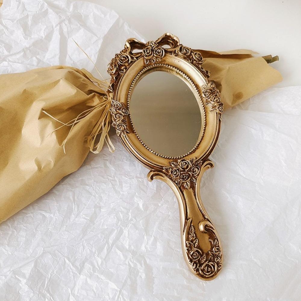 Embossed Rose Cosmetic Mirror Single-Sided Vintage Mirror Portable Handheld Mirrors Women Girls