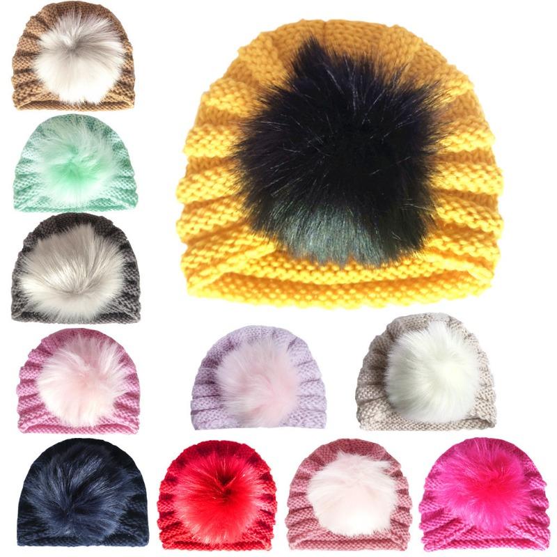 New Autumn and Winter Children's Warm Wool Hat, Baby Ear Protector Pullover Hat, Baby Hairball Hat Indian Hat