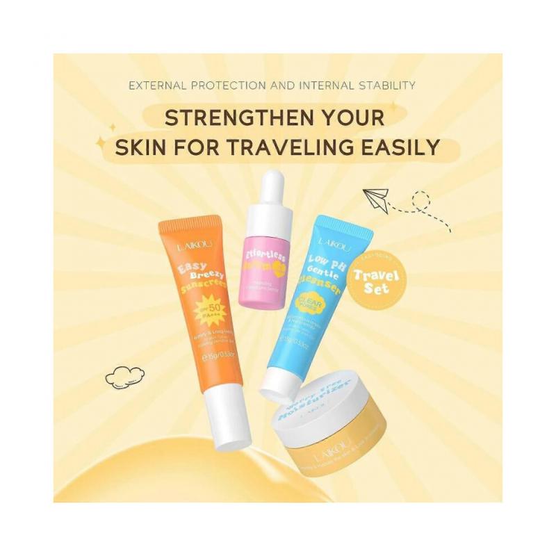 (3 Set)Hydrating Skin Care Set, Gift for Women, 4Pcs Skincare Essentials Set Mini Travel Size with Facial Cleanser, Cream, Serum, Sunscreen