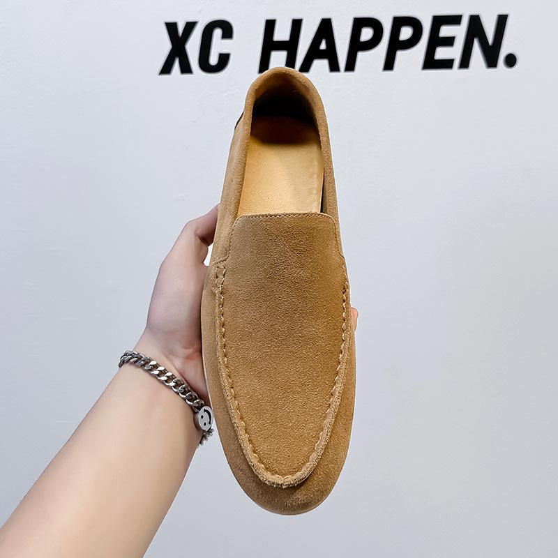 One-pedal men's shoes flat loafers casual foot cover lazy summer retro solid color leather shoes 8253-W