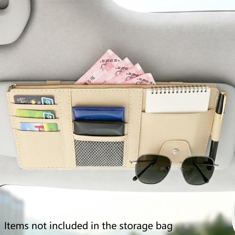 Multifunctional Car Visor Organizer Zippered Sunglasses Clip With Card Holder & Ticket Storage Pouch Auto Interior Accessories