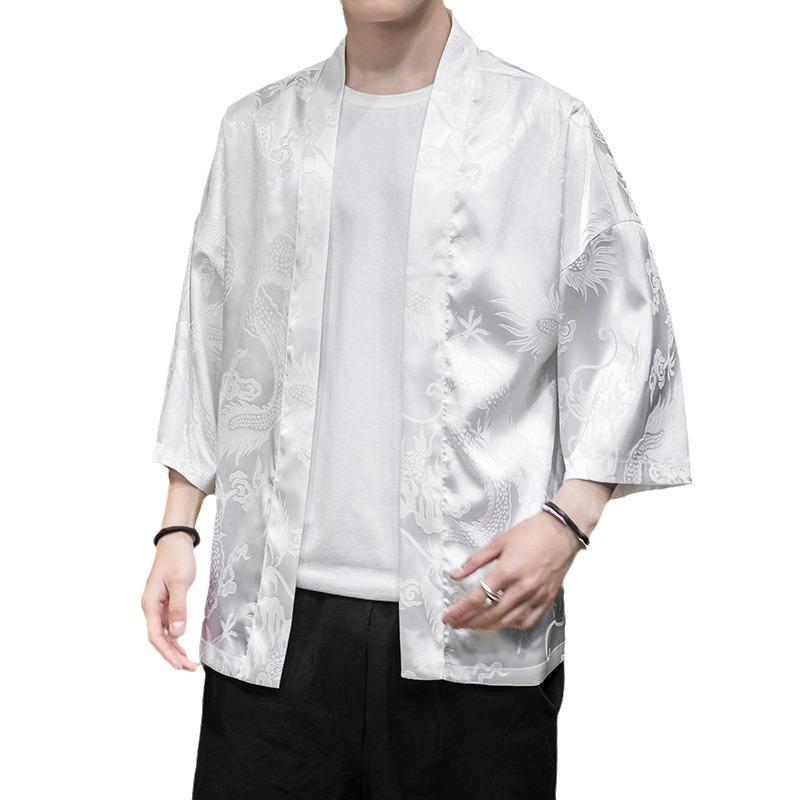 Men's Chinese Dragon Pattern Sun Protection Cardigan - Lightweight Summer Ethnic Style Cloak