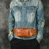 Vintage Chaozhou Hand-Colored Leather Fanny Pack: Retro Genuine Leather Chest Bag with Multi-Pocket Phone Holder