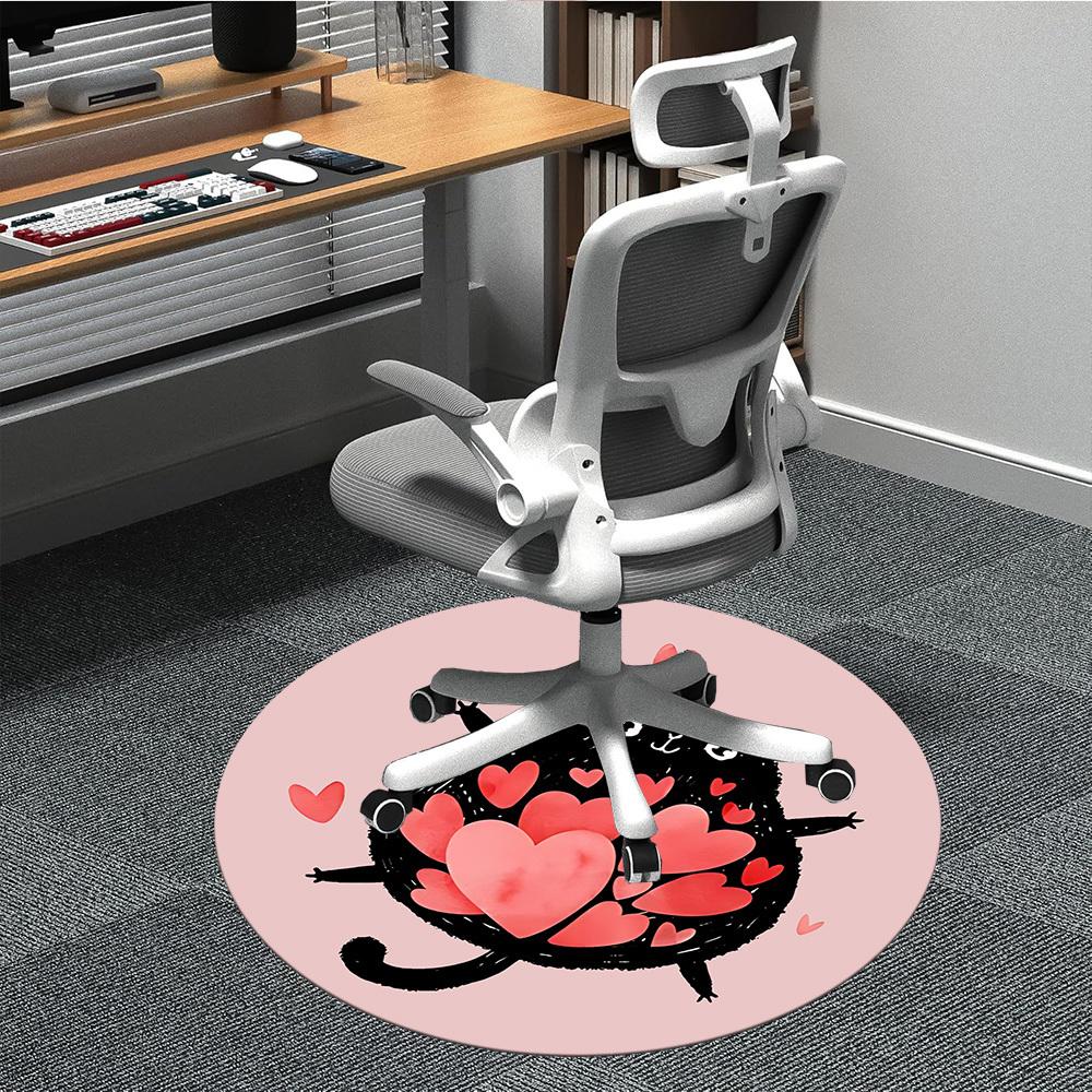

1pc Love Cat Office Round Area Rug, Indoor Mat Suitable For Office, Under Office Chairs Bedroom Living Room Home Decor, Room Deco 189 80cm by 80cm