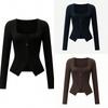 Women's Knitwear Top - Square Neck, Long Sleeve, Buttoned: Perfect for Autumn/Winter Y2K Style