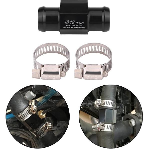 18mm Water Temp Adapter, Keenso Aluminum Temperature Gauge Adapter Joint Pipe Radiator Adaptor with 2 Clamps