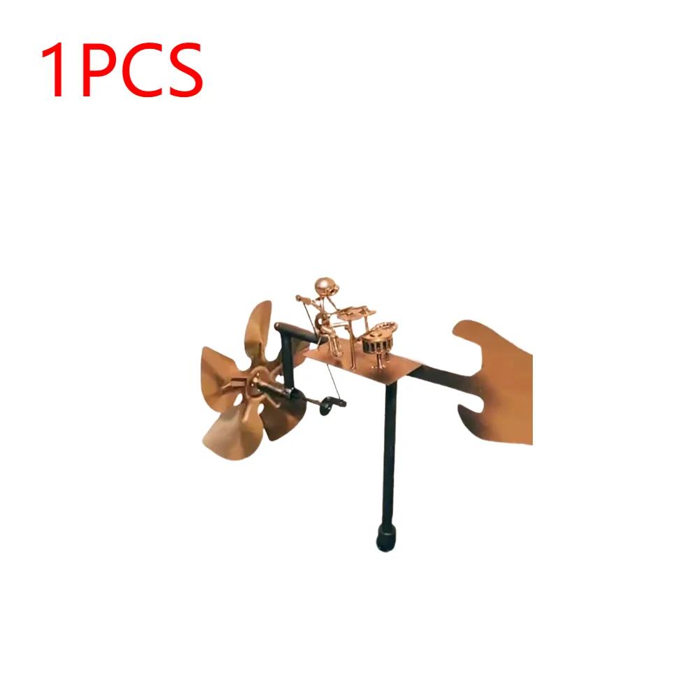 Metal Drummer Windmill Statue Beat The Drums with The Wind Decorative Wind Power Rock Art Statue for Yard Art Lawn Garden Decor