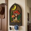 Key Hanger for Bedroom Door Bohemian Wooden Hanger Decorative Wall Mounted Holder with 4 Metal Boho Style Decor Hooks Artistic Hanging Hook Entryway