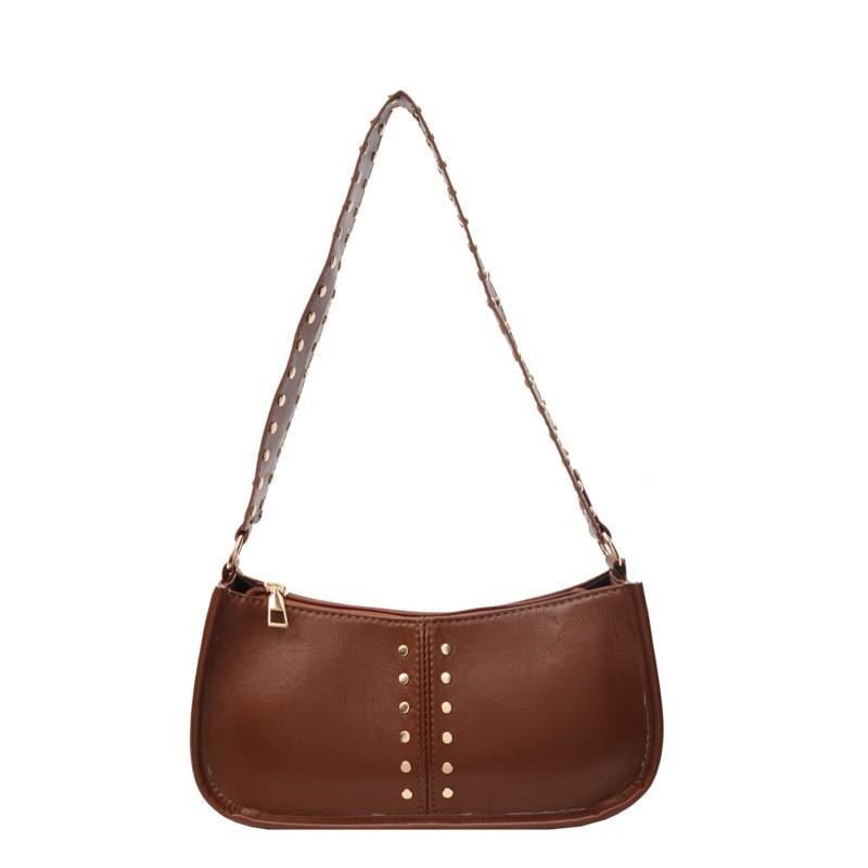 Womens Vintage Rivet Moto Style Shoulder Bag Crossbody With Wide Strap Design