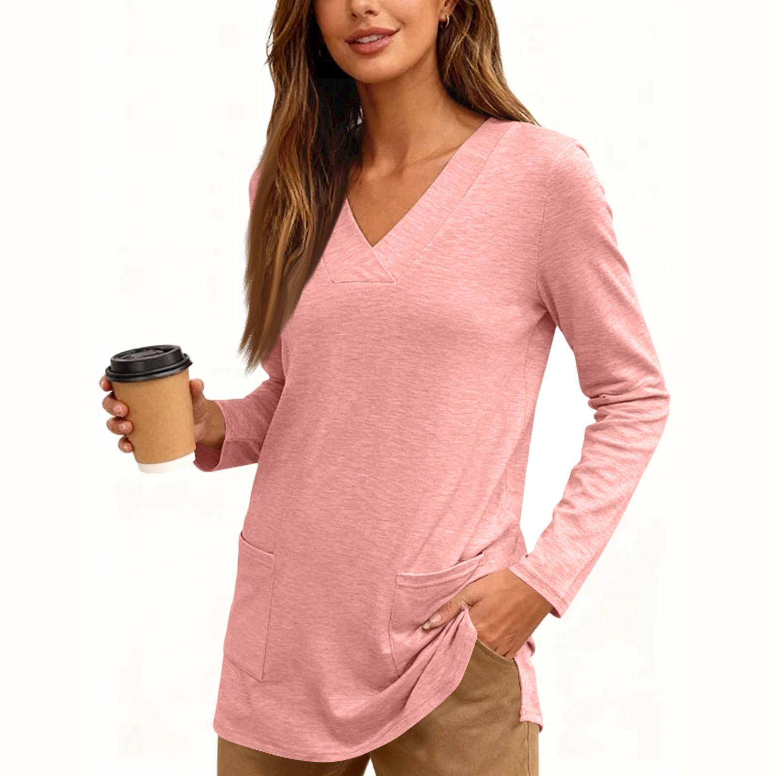 

Women s Fashionable And Casual Color V,Neck Elegant Spliced Top M рожевий