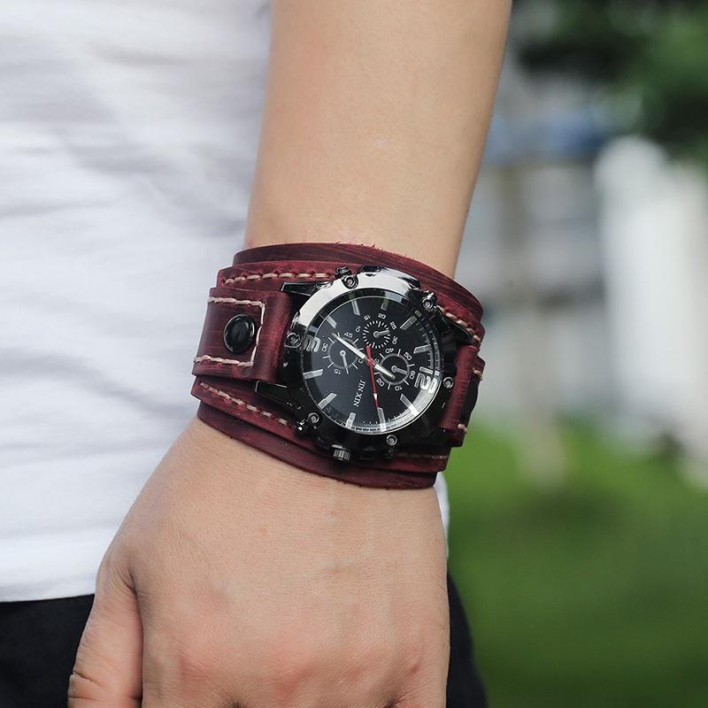 OIDEA Orologio Da Polso Uomo In Vera Pelle: Marrone Punk Analogico Al Quarzo Con Calendario, Impermeabile, Quadrante Con Numeri Arabi - Regalo Perfetto