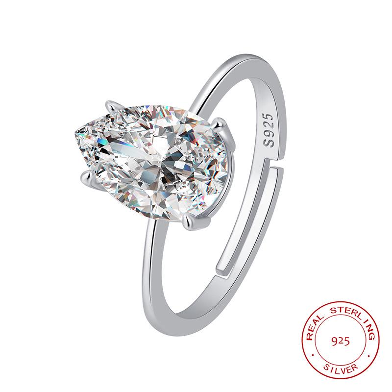S925 Sterling Silver Teardrop 3 Carat Simulated Diamond Luxury Ring for Women - Elegant Wedding and Celebrity Style