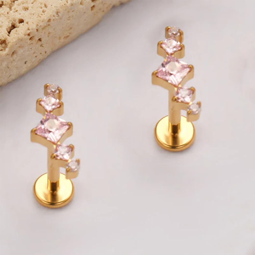 PUTITUP Official F136 High-Quality Titanium Alloy Zirconia Stud Earring Set Fashion Ear Cartilage Lip Stud Body Piercing Jewelry