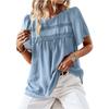 Women Casual Loose Fit Round Neck Short Sleeve Top Literary Style Solid Patchwork Pullover Blouse for Daily Wear Office School