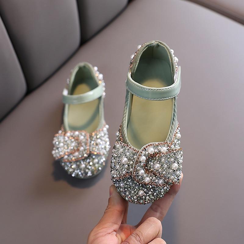 TWINFLAMES Nuove scarpe per bambini con strass di perle, scarpe da principessa per bambine, scarpe per feste e matrimoni