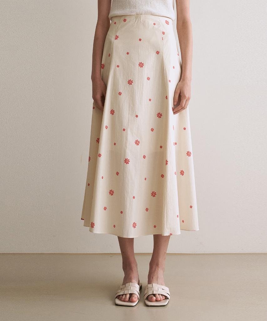 Adowl Flower Flare Skirt - Ivory Red