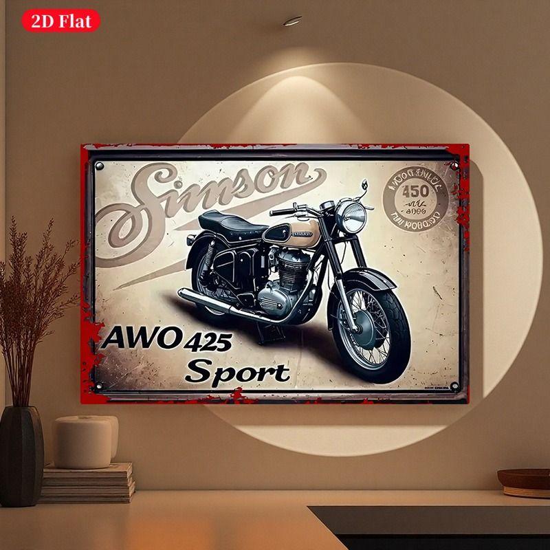 Retro Tin Motorcycle Wall Art for Cafe Bar Garage Decor