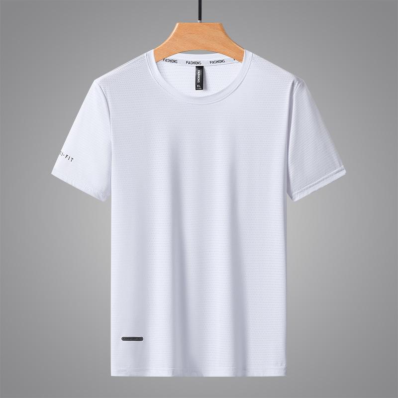 8XL Summer Ice Silk Quick Drying Short Sleeve T-shirt Men Plus Size Loose Breathable Thin Sports Fitness Tee Man Top