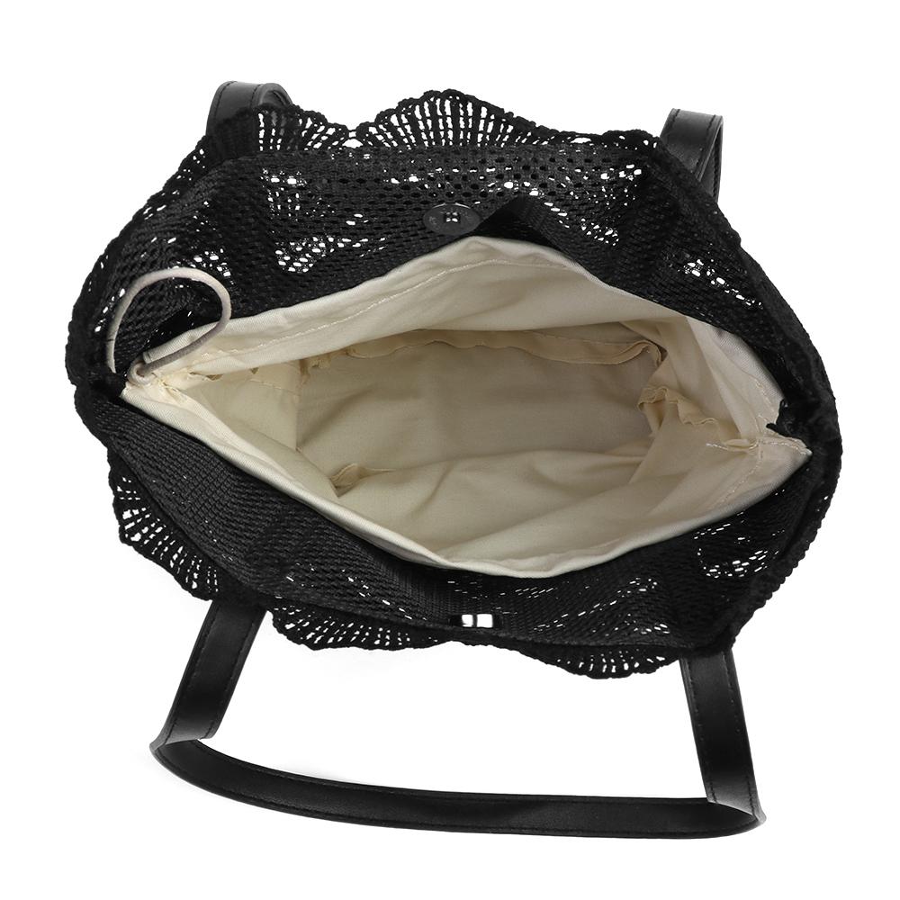 Borse in paglia intrecciata con design traforato 'Spiaggia Sabbiosa', Borsa a tracolla estiva in pizzo, Borsa a uncinetto con fiore all'uncinetto