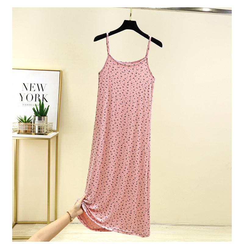 

Летний модальный сарафан на бретелях, тонкий, свободный, большого размера, платье-сдвиг, стройнящая юбка средней длины, длинная юбка для нижней одежды, платье для сна с цветочным принтом Pink L (Recommendation 55.00 kg-70.00 kg