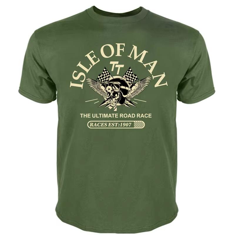 Herren T-Shirt aus Baumwolle „Isle of Man TT Races The Ultimate Road Race“ EST1907 mit Totenkopfhelm, modisches T-Shirt