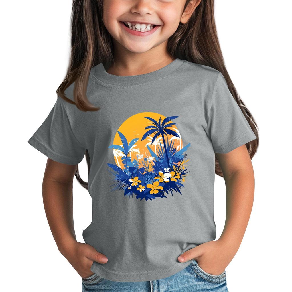 Children's Fashion Daily Printed Round Neck Short Sleeved Casual T-shirt Top