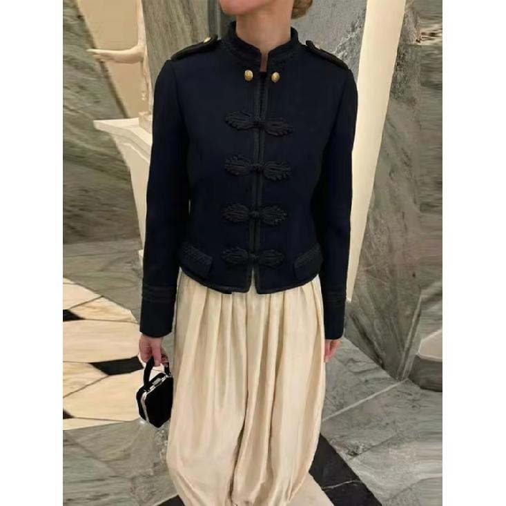 Women Woven Patchwork Crop Jacket Shoulder
