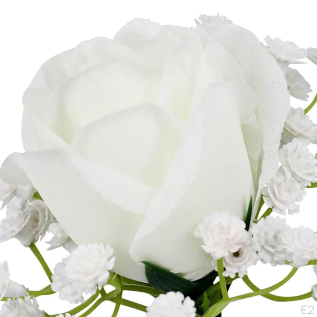 Vit Blomma Brud corsage Boutonniere Brosch Aldrig vissnar - Vit, Bandknopp